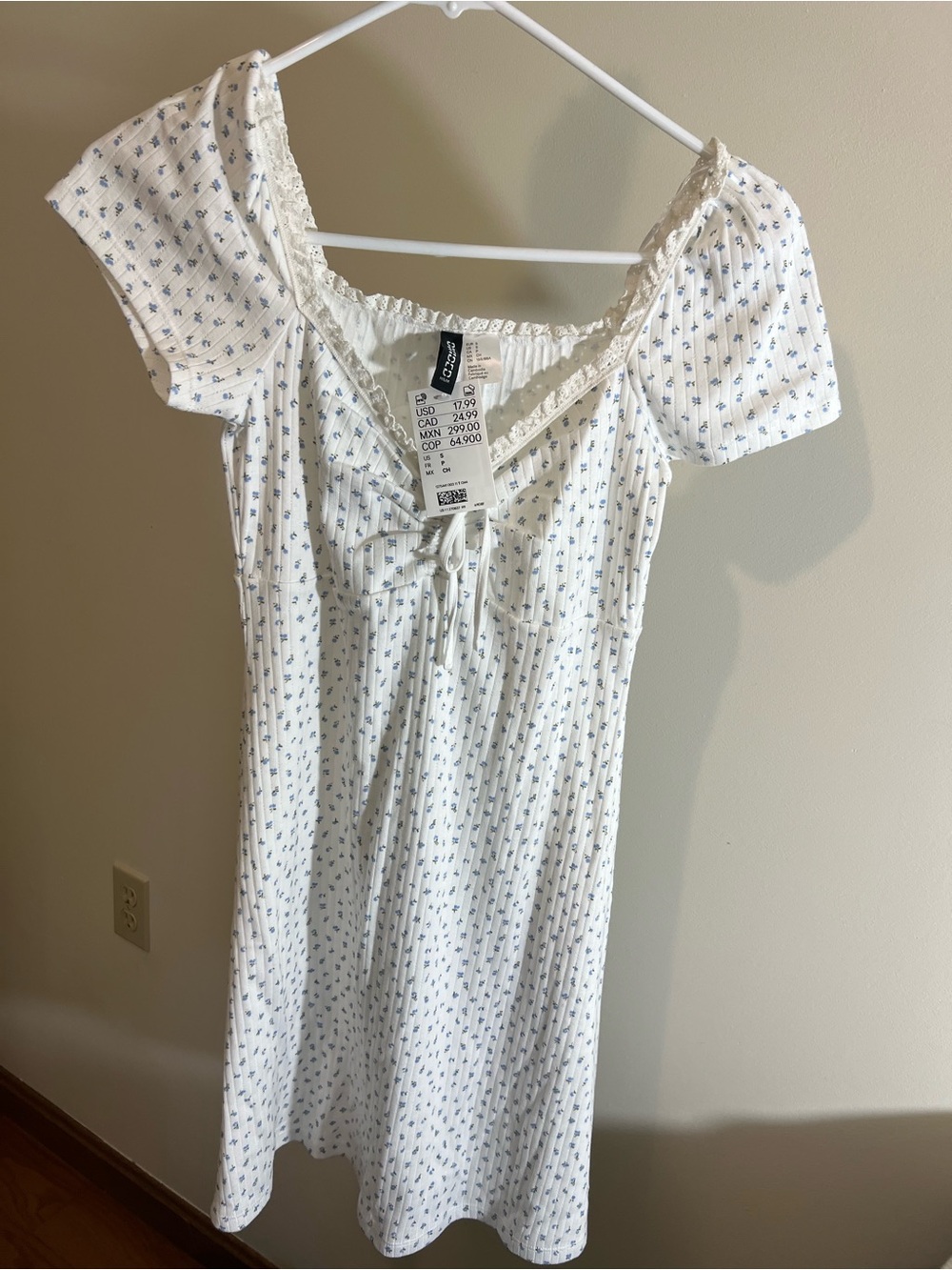 White Floral Square-Neck Mini Dress